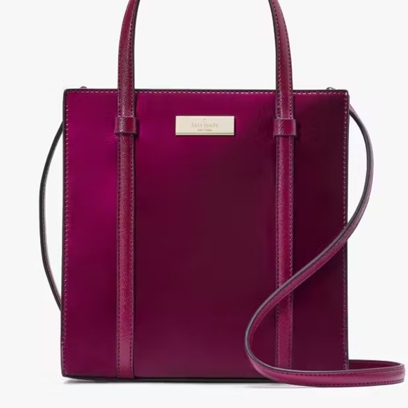NWT Kate Spade Kenzie Patent Faux Leather Mini Tote Dark Raspberry - Picture 2 of 7